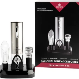 Premium Electric Wine Bottle Opener with Charging Base, Quality Italian Design, Electric Wine Opener Set, Corkscrew Opener, Display Charging Station, an Unique Gift for Wine Lovers