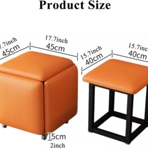 Small Square Pouf Foot Stool Ottoman 5 in 1 Nesting Poufs Cube Chair Stackable Sofa Chair Foot Rest Cube Seating Poufs Upholstered Metal Frame Foot Rest Bench for Couch, Dining Room, Bedroom
