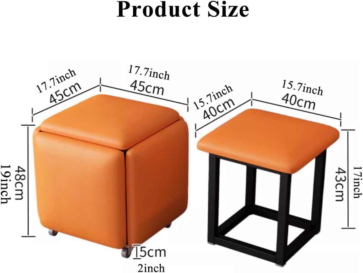Small Square Pouf Foot Stool Ottoman 5 in 1 Nesting Poufs Cube Chair Stackable Sofa Chair Foot Rest Cube Seating Poufs Upholstered Metal Frame Foot Rest Bench for Couch, Dining Room, Bedroom