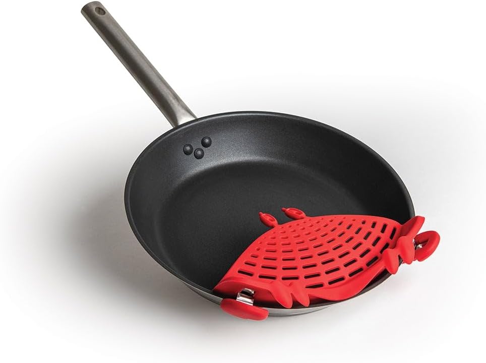 NEW Crabby Clip-On Strainer by OTOTO – Silicone and Stainless Steel Pasta Strainer, Funny Gifts, Cute Kitchen Accessories, Red Crab, Cool Kitchen Gadgets