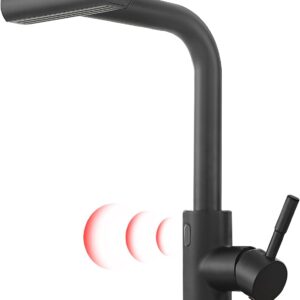 GIMILI Black Touchless Waterfall Kitchen Faucet with Pull Down Sprayer Single Hole Handle Kitchen Sink Faucets Commercial Modern Faucets for Pull Down Sprayer Sinks