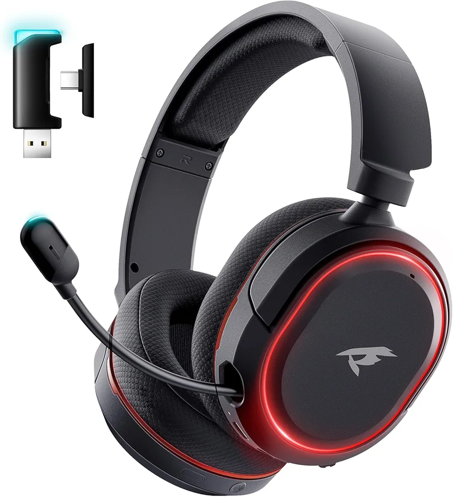 Wireless Gaming Headset， 7.1 Surround Sound， 2.4Ghz USB Gaming Headphones Bluetooth 5.4,100-Hr Noise Canceling Mic RGB Light, Wireless Headset for PC PS5 PS4 Mac Switch，ONLY Wired Mode Suit for Xbox