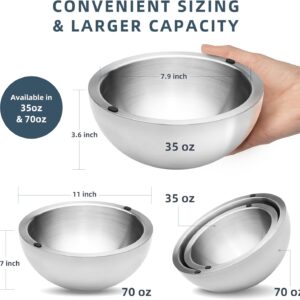 Dip Chiller Bowl – Large 35oz Capacity – Frozen Ice Stainless Steel Party Serving Bowl – Insulated Dip Dish Platter Keeps Salsa, Guacamole, Condiments, Sauces, Salad & Food Hot or Cold (2 Bowls)