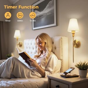 DORESshop Battery Operated Wall Sconce Set of 2, Wall Light Wireless Easy to Install Remote Control, Dimmable and Adjustable Sconces Wall Decor, Rechargeable Wall Lamp for Bedroom, Living Room, Gold