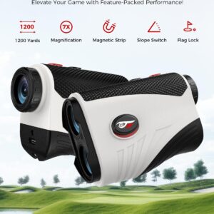 Range Finders Golf,1200 Yards Laser Golf Rangefinder with Slope,7X Magnification,IP54 Waterproof,Rechargeable Battery Magnetic Strip Laser Rangefinders,Pin Flag Pole Lock(Pearl White)