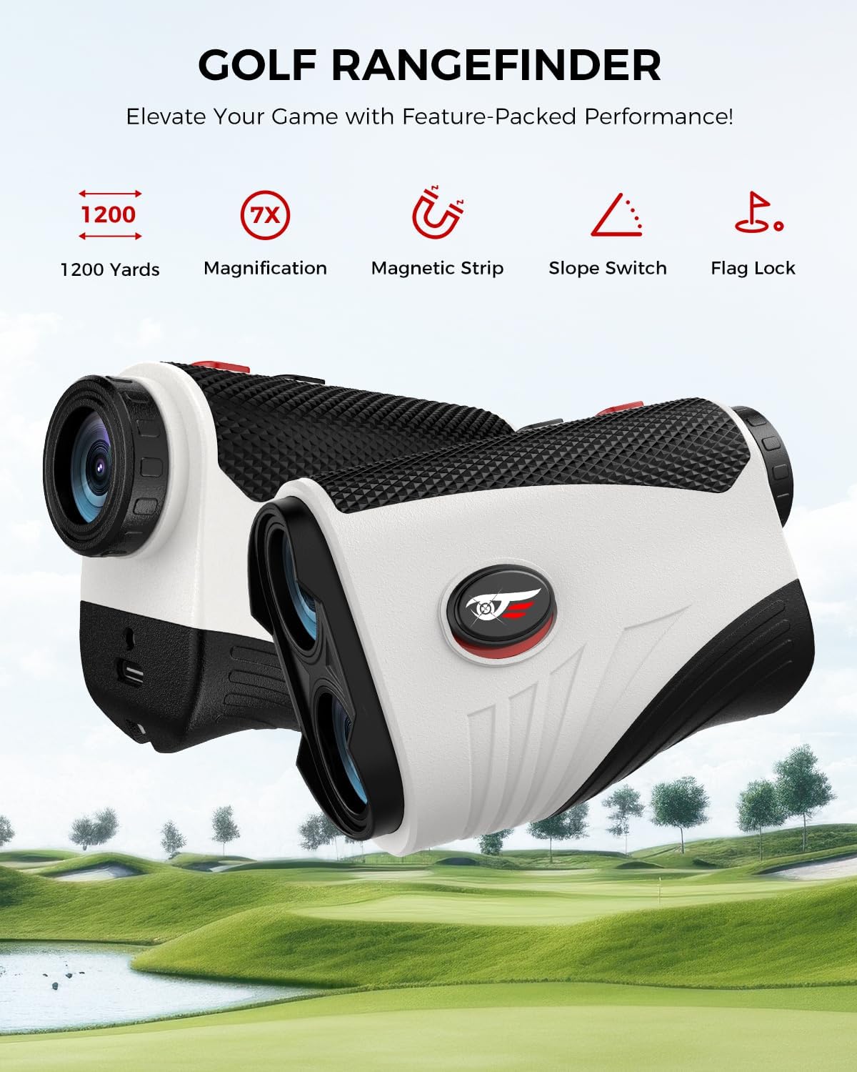 Range Finders Golf,1200 Yards Laser Golf Rangefinder with Slope,7X Magnification,IP54 Waterproof,Rechargeable Battery Magnetic Strip Laser Rangefinders,Pin Flag Pole Lock(Pearl White)
