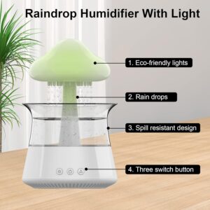 Cloud Rain Humidifier for bedroom with Soothing Rain Sounds – Bedroom Sleep Aid, Waterfall Night Light, Mushroom Design Air Moisturizer for bedroom and living room (White)