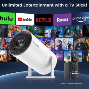 Mini Portable Projector with WiFi and Bluetooth, Movie projector 1080P HD Supported, Auto Keystone Correction, 180° Rotatable, Compatible with TV Stick, HDMI, USB, Smartphone, Laptop (White1)