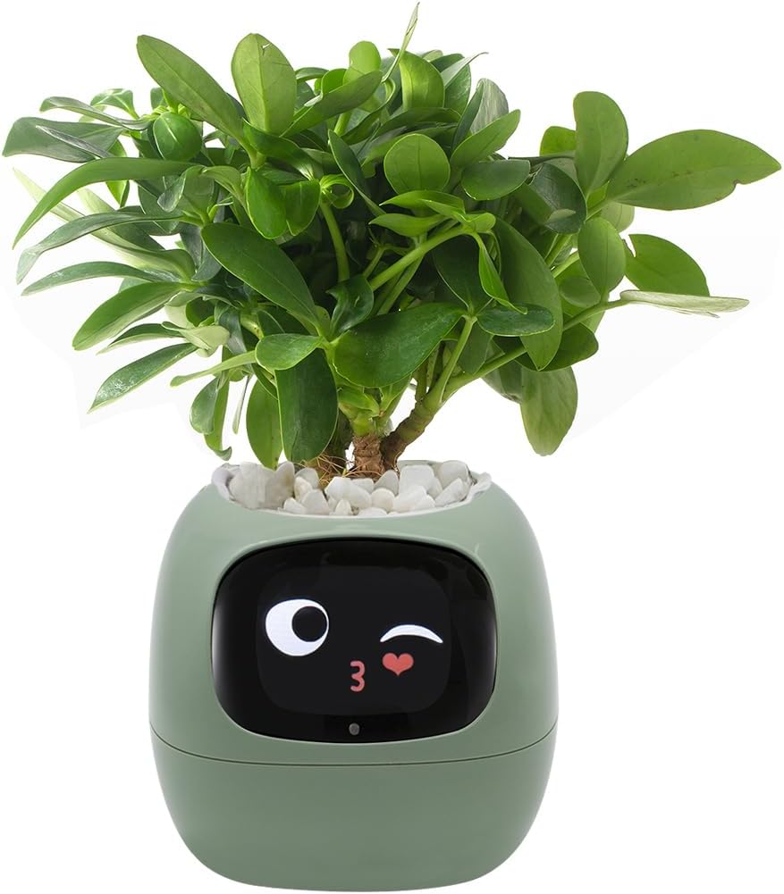 Smart Pet Planter, Smart Plant Pot, With Artificial Intelligence, Time Weather Display, And Multiple Expressions Animation,Lovely Plant Companion, For Desktop Decoration, Gifts,Plant-Free (Purple)