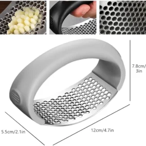 Garlic Press Rocker, Portable Manual Stainless Steel Garlic Press Rocker Crusher Masher with Garlic Peeling Drum for Home Kitchen Utensils (Black)