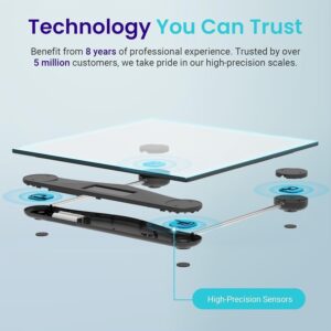 Etekcity Digital Body Weight Bathroom Scale, Large Blue LCD Backlight Display, High Precision Measurements,6mm Tempered Glass, 400 Pounds