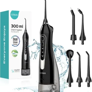 COSLUS Water Dental Flosser Teeth Pick: Portable Cordless Oral Irrigator 300ML Rechargeable Travel Irrigation Cleaner IPX7 Waterproof Electric Flossing Machine for Teeth Cleaning C20(F5020E)