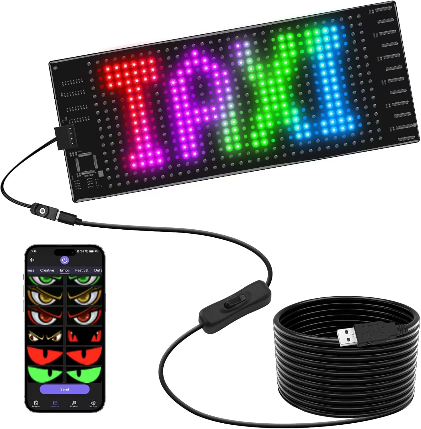 Multifunctional Bright 2PCS Devil Eyes Car Motorcycle/Golf Cart Windshield – 7in x 3in [ Upgraded Chip Two Screens 100% Synchronized ] Programmable LED Eyes for Car – Flex LED Display