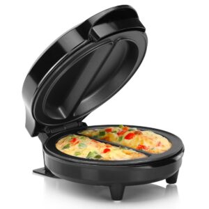 Holstein Housewares Stainless Steel 2 Section Omelet & Frittata Maker, Non Stick Coating, Easy To Clean, Indicator Lights, Compact Storage, Prepare Versatile Recipes in Minutes