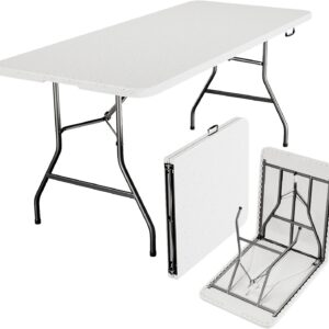 Folding Table 6ft – Heavy Duty Plastic Table with Handle, Foldable & Portable