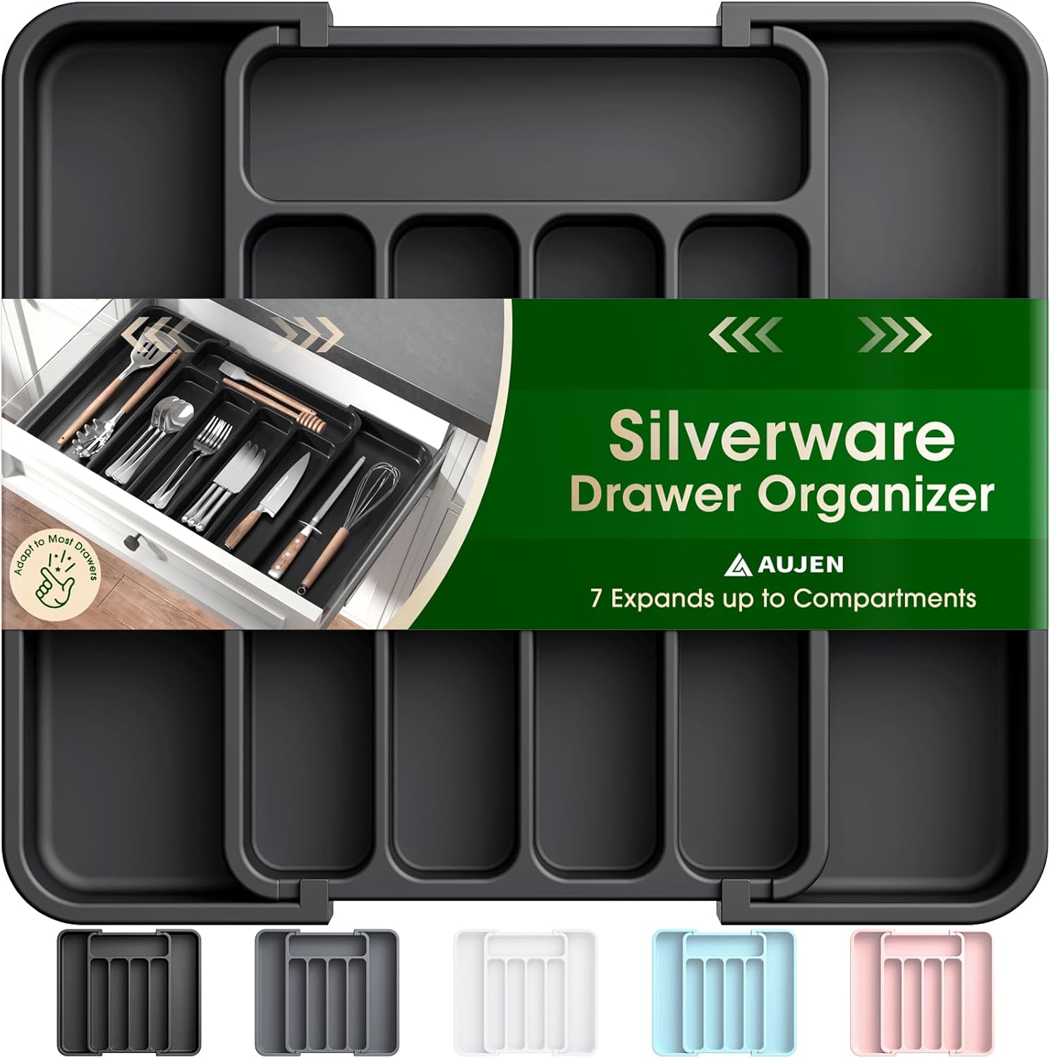 Aujen Silverware Organizer – Expandable Kitchen Drawer Organizer