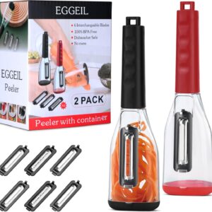 vegetable peeler with container,Set of 2 peelers with storage and 6 interchangeable blades kitchen gadget