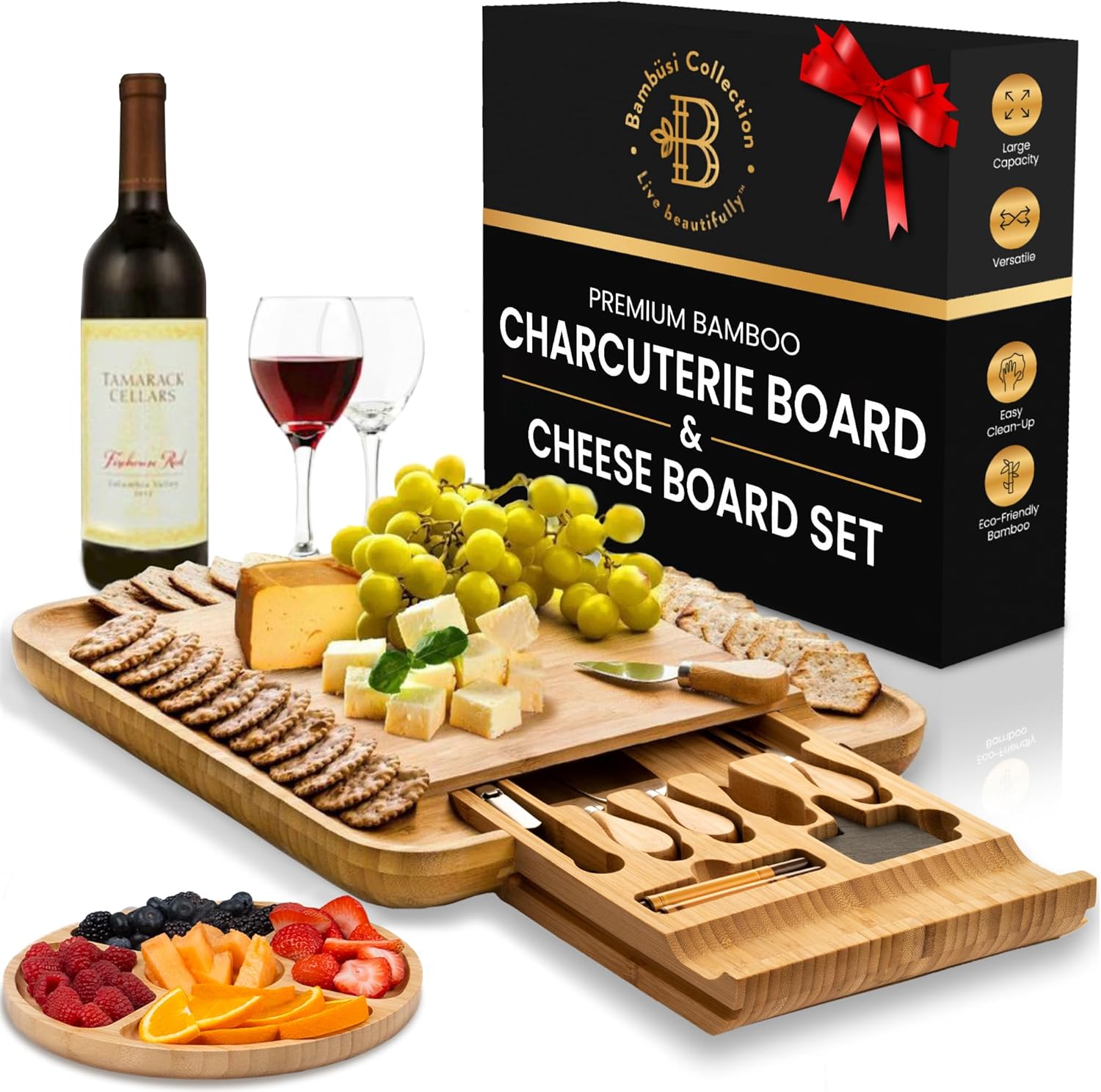 Charcuterie Board Gift Set – Bamboo Cheese Board and Knife Set