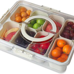 Snackle Box Container 8-Section,Clear Divided Tray w/Secure Lid & Handle