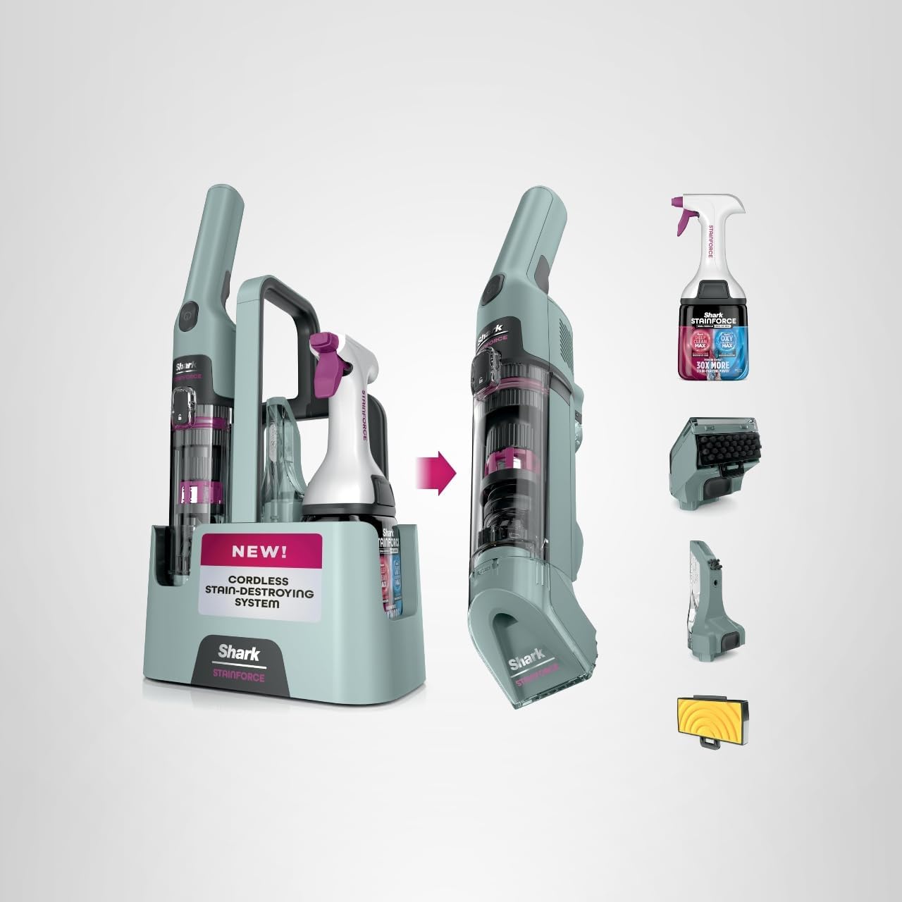 StainForce Cordless Portable Spot, Stain, & Odor Remover System for Carpets, Area Rugs, Upholstery, Stairs, with Storage Caddy, Accessories, and Full-Size Cleaning Solution, HX101 (New)