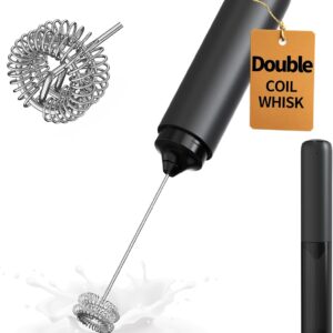Rechargeable Milk Frother Hanheld, Dual Coil Whisk Head Electric Coffee Frother, Portable Hand Frother Wand Drink Mixer for Matcha Lattes Cappuccino, Kitchen Gifts, Black