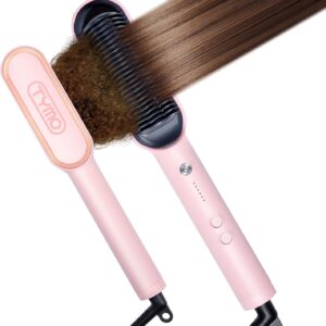 Ring Hair Straightener Brush – Hair Straightening Iron with Built-in Comb, 20s Fast Heating & 5 Temp Settings & Anti-Scald, Perfect for Professional Salon at Home, Sakura Pink