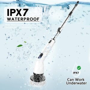 Electric Spin Scrubber, Full-Body IPX7 Waterproof Bathroom Scrubber with Power LCD Display, Adjustable Extension Handle, Cordless Shower Cleaner Brush for Bathtub Kitchen Wall Cleaning
