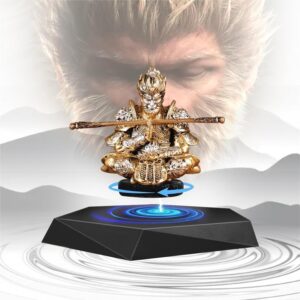 Black Myth Levitating Display Stand | Floating Display | Levitating Decor | Magnetic Suspension Display | Levitation Advertising Display | 360 Degree Automatic Rotating Stand（with Monkey Model）(Gold)
