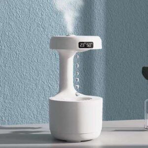 Humidifiers for Bedroom, 800ml Cool Mist Air Humidifie, Anti-Gravity Digital Humidifier with LED Display, Quiet Knob Control for Bedroom, Plants, Nursery, Office – White