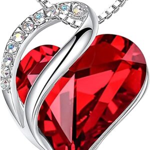 Leafael Valentine’s Day Gift Necklaces for Women, Infinity Love Birthstone Heart Crystal Pendant, Birthday Anniversary Jewelry for Wife, Mom, and Her, Silver Plated, 18″ + 2″ Adjustable Chain