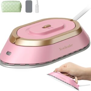 Travel Iron with Global Voltage, 100-240V Mini Dry Iron for Clothes (No Steam), Max 300W, 60s Heat Up, 302℉ Non-Stick Ceramic Soleplate, 0.8lbs Ultra-Lightweight (Pink)