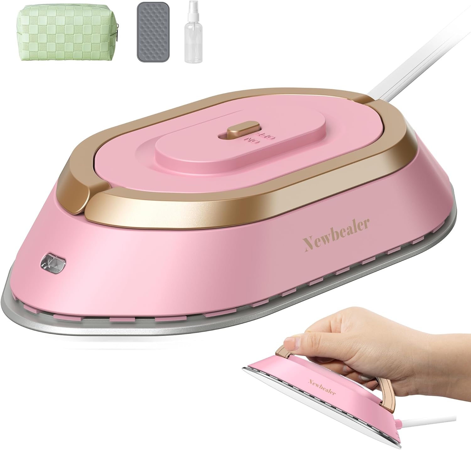 Travel Iron with Global Voltage, 100-240V Mini Dry Iron for Clothes (No Steam), Max 300W, 60s Heat Up, 302℉ Non-Stick Ceramic Soleplate, 0.8lbs Ultra-Lightweight (Pink)