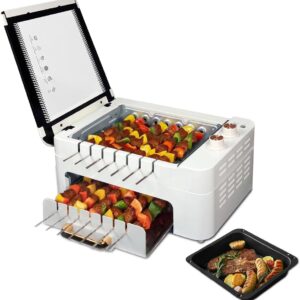Electric Grills 3-in-1 Multifunctional Automatic Rotary Skewer Machine, Household Electric Barbecue Grill for Lamb Skewers for BBQ, normal, White